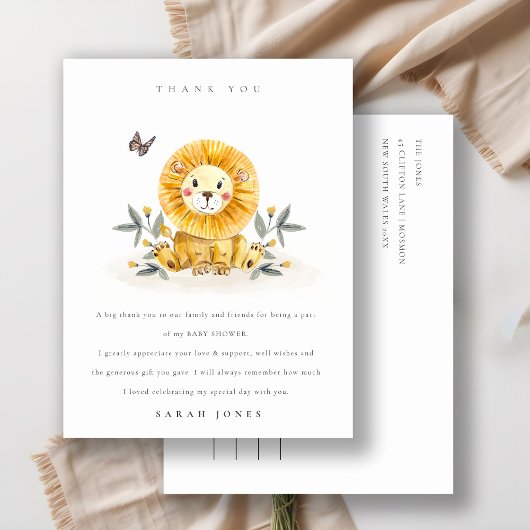 Carte Postale Baby shower de feuillage de Lion d'aquarelle bois 