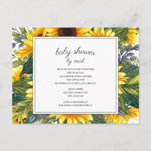 Carte Postale Baby shower de Feuilles verts de tournesols par co (Devant)