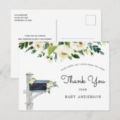 Carte Postale Baby shower de fleurs blanches par Merci de courri (Devant / Derrière)