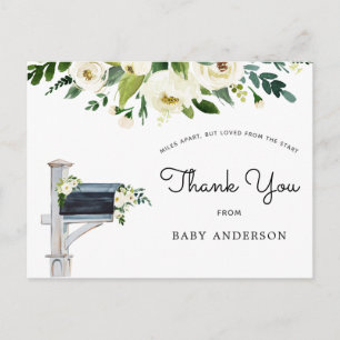 Carte Postale Baby shower de fleurs blanches par Merci de courri