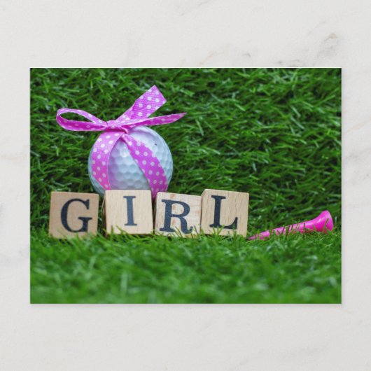 Carte Postale Baby shower de golf fille avec ruban rose et couro (Devant)