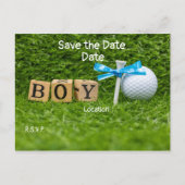 Carte Postale Baby shower de golf garçon avec ruban bleu sur le  (Devant)