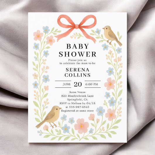 Carte Postale Baby shower de la Bow rouge fleur sauvage