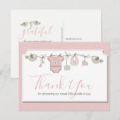 Carte Postale Baby shower de Merci de tissu rose pour bébé (Devant / Derrière)