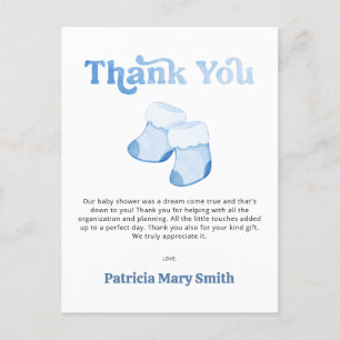 Carte Postale Baby shower de Merci pour garçons Blue Booties