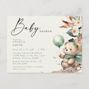 Carte Postale Baby shower de Pampas doux à l'ours vert