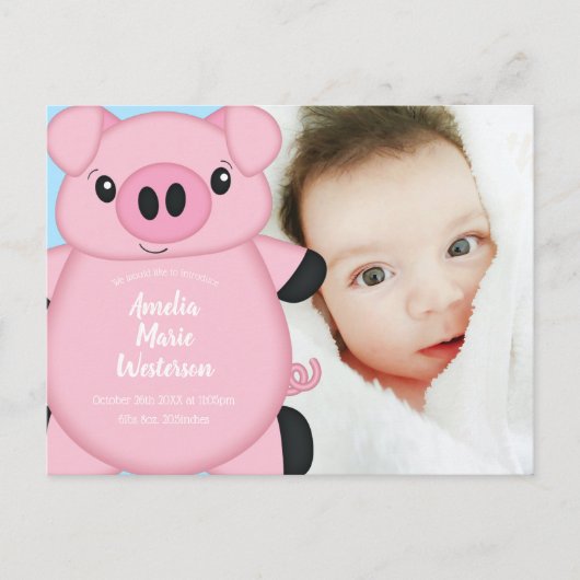 Carte Postale Baby shower de porc ferme Blue Boy (Devant)