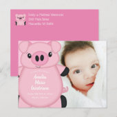 Carte Postale Baby shower de porc ferme fille rose (Devant / Derrière)
