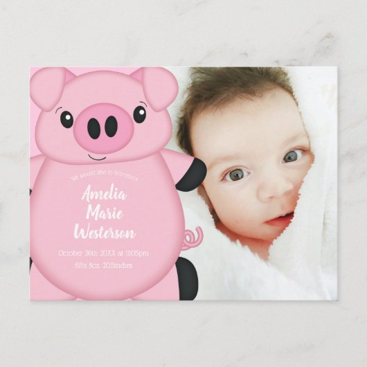 Carte Postale Baby shower de porc ferme fille rose (Devant)