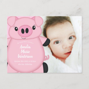 Carte Postale Baby shower de porc rose