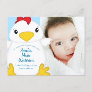 Carte Postale Baby shower de poulet bleu