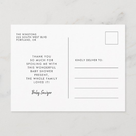 Carte Postale Baby shower de script simple merci (Dos)