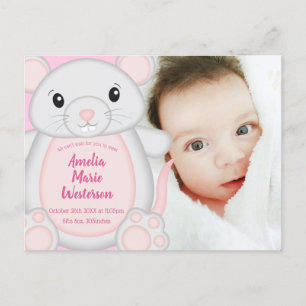 Carte Postale Baby shower de souris rose