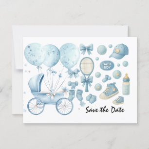 Carte Postale Baby shower de tennis pour bébé garçon bleu thème