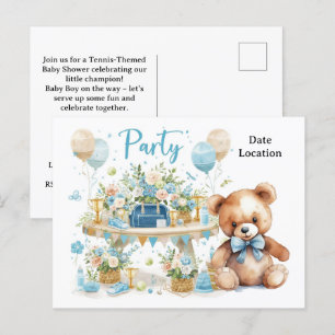 Carte Postale Baby shower de tennis pour bébé garçon bleu thème