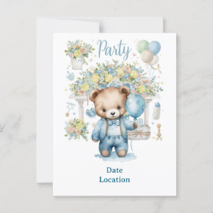 Carte Postale Baby shower de tennis pour bébé garçon bleu thème