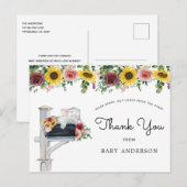 Carte Postale Baby shower de tournesol éléphant par Merci du cou (Devant / Derrière)