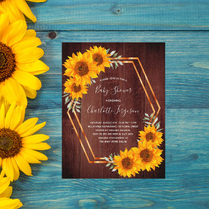 Carte Postale Baby shower de tournesols en bois rustique invitat