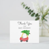 Carte Postale Baby shower de voiture rouge vacances Merci (Debout devant)