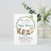 Carte Postale Baby shower des animaux forestiers rustiques (Debout devant)