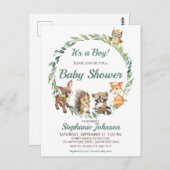 Carte Postale Baby shower des animaux forestiers rustiques (Devant / Derrière)