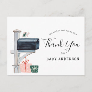 Carte Postale Baby shower d'hiver rose par Merci de courrier