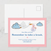 Carte Postale Baby shower d'illustration de la cigogne blanche e (Devant / Derrière)