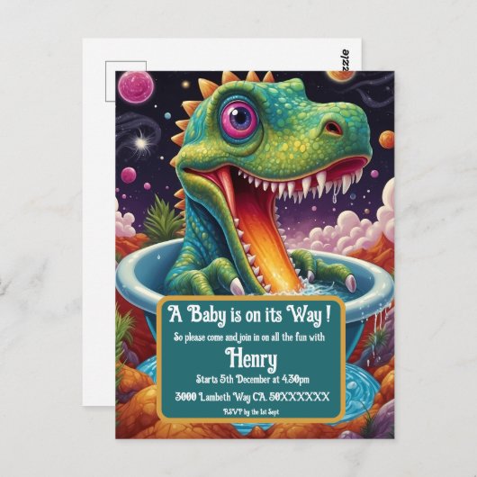 Carte Postale Baby shower Dino-Mite (Devant / Derrière)