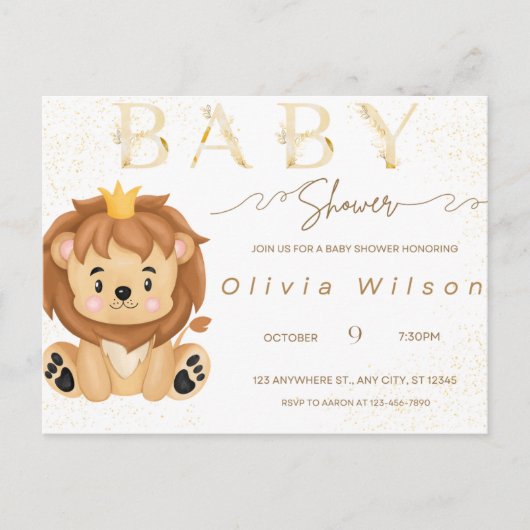 Carte Postale baby shower d'invitation, animal mignon (Devant)