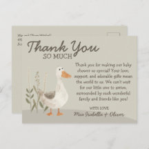 Carte postale Baby shower d'oie d'aquarelle Merci