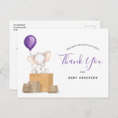 Carte Postale Baby shower Eléphant Violet par Merci de courrier (Devant / Derrière)