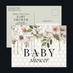 Carte Postale Baby shower en marbre à Parties scintillant fleuri<br><div class="desc">Elégante Parties scintillant Florale Drip Marble Baby Shower Invitations dispose d'une élégante couleur d'eau neutre genre floral, nid d'abeille et parties scintillant goutte à goutte avec votre Baby shower Invitation informations. Parfait pour votre maman spéciale à célébrer pour les bébés du printemps, de l'été, de l'hiver ou de l'automne avec...</div>