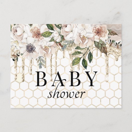 Carte Postale Baby shower en marbre à Parties scintillant fleuri (Devant)