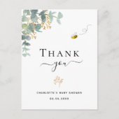 Carte Postale Baby shower eucalyptus verdure abeille merci (Devant)