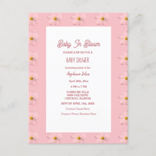 Carte Postale Baby shower Fille Bébé En Fleur Motif Floral Rose