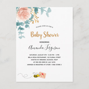 Carte Postale Baby shower fille rose fleurie verdure maman à êtr