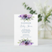 Carte postale baby shower fleuri vert et pourpre (Debout devant)