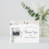 Carte Postale Baby shower floral rose éléphant par Merci du cour (Debout devant)