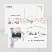 Carte Postale Baby shower floral rose éléphant par Merci du cour (Devant / Derrière)