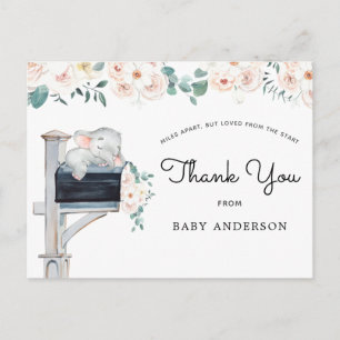 Carte Postale Baby shower floral rose éléphant par Merci du cour