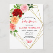 Carte Postale Baby shower Floral Rose romantique (Devant)