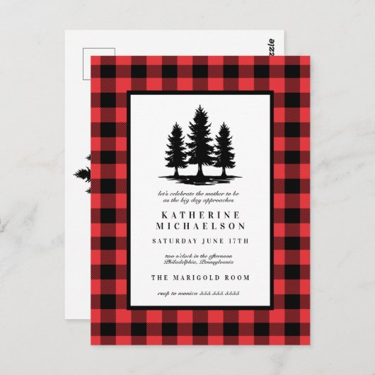 Carte Postale BABY SHOWER | Forêt Rustique Vérifications de Buff (Devant / Derrière)