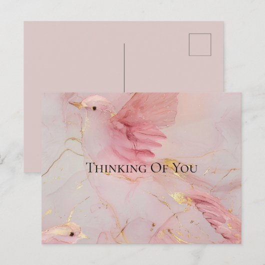 Carte Postale Baby shower Gold Blush Pink Birds (Devant / Derrière)