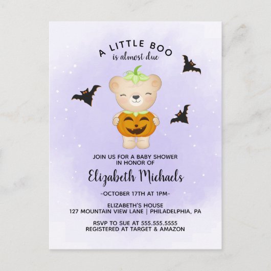 Carte Postale BABY SHOWER HALLOWEEN | Un petit boo est attendu (Devant)