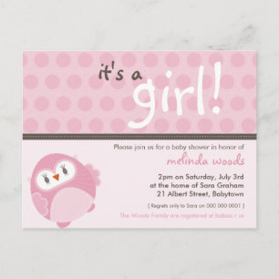 Carte Postale BABY SHOWER INVITATION :: c'est un hibou fille 4