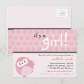Carte Postale BABY SHOWER INVITATION :: c'est un hibou fille 4 (Devant / Derrière)