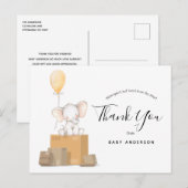 Carte Postale Baby shower jaune éléphant par Merci du courrier (Devant / Derrière)