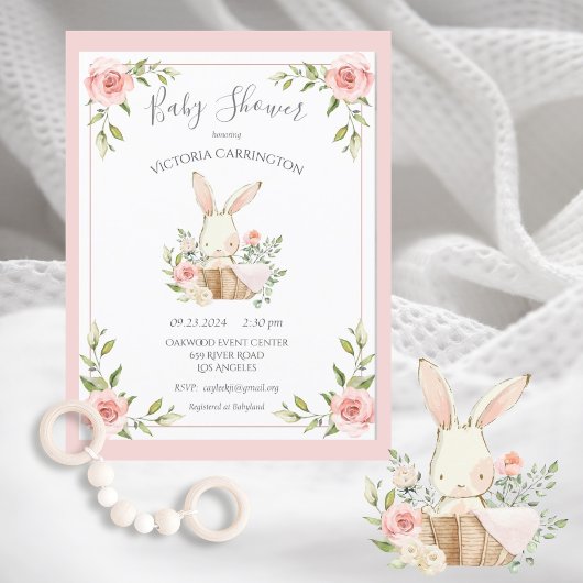 Carte Postale Baby shower lapin à lapin rose
