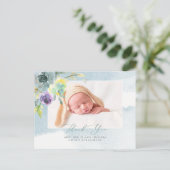 Carte Postale Baby shower Merci Aquarelle Dusty Blue Peony (Debout devant)