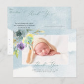 Carte Postale Baby shower Merci Aquarelle Dusty Blue Peony (Devant / Derrière)